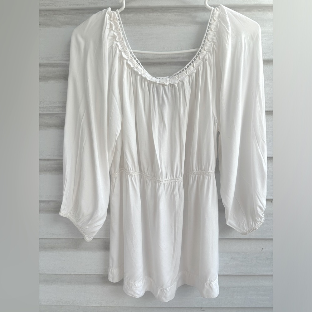 Max Edition balloons sleeve lace blouse/top size L color white.